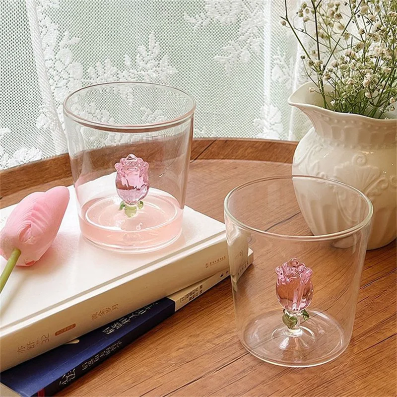 

Однослойная чашка, прямая чашка для молока, стеклянная чашка для сока, стеклянная чашка с розовым дном, трехмерная прозрачная чашка для напитков и чая