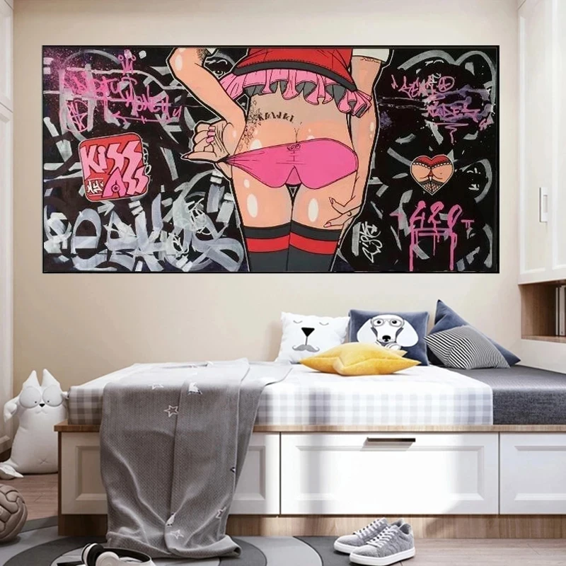 Граффити Искусство Улица Сексуальная Женщина Поцелуй Задница Настенный Плакат