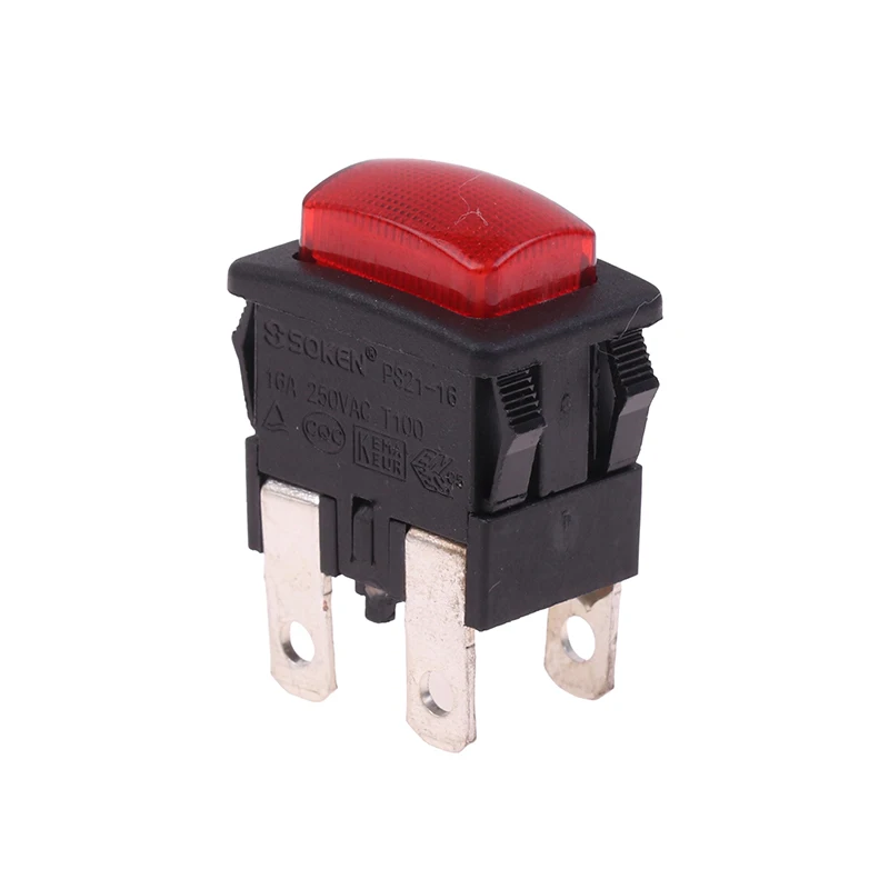 

Red 4Pins 16A Self-Lock On Off Push Button Rocker Switch PS21-16 With Light Heater Electrical Touch Switch