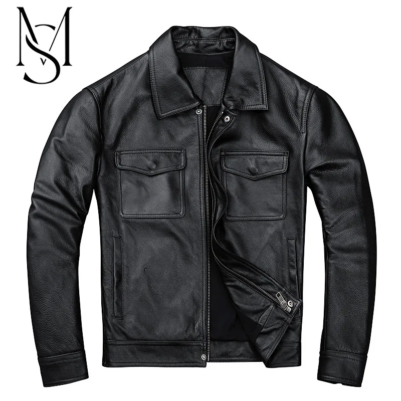 

Американская повседневная мужская кожаная куртка AMI Топ цвета хаки, облегающая мотоциклетная кожаная куртка с лацканами, утепленная куртка