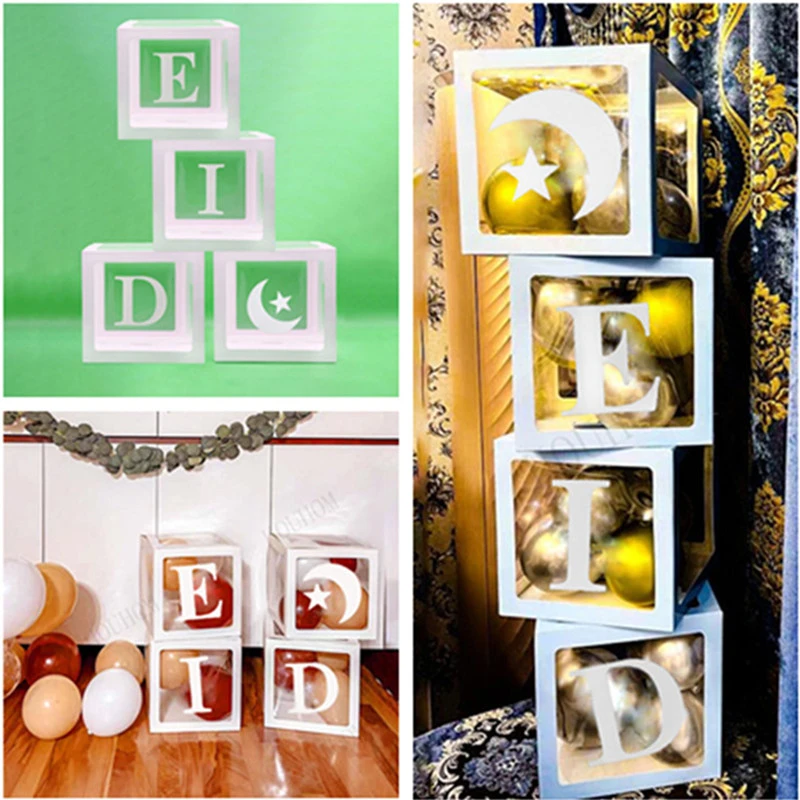 

EID Mubarak Balloon Box Moon Star Letter for Transparent Box Ramadan Decoration for Home Kareem Muslim Wedding DIY Party Decor