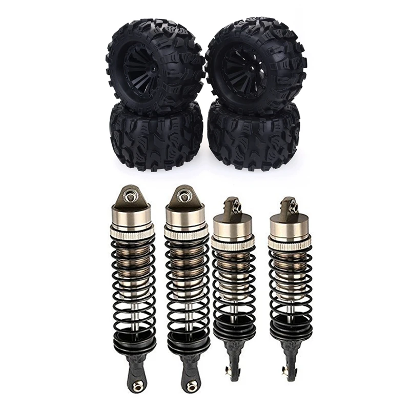 

2 Set RC Car Part: 1 Set 125Mm 1/10 Monster Truck Tire Wheel Hex 12Mm & 1 Set Front And Rear Shock Absorber Dampers