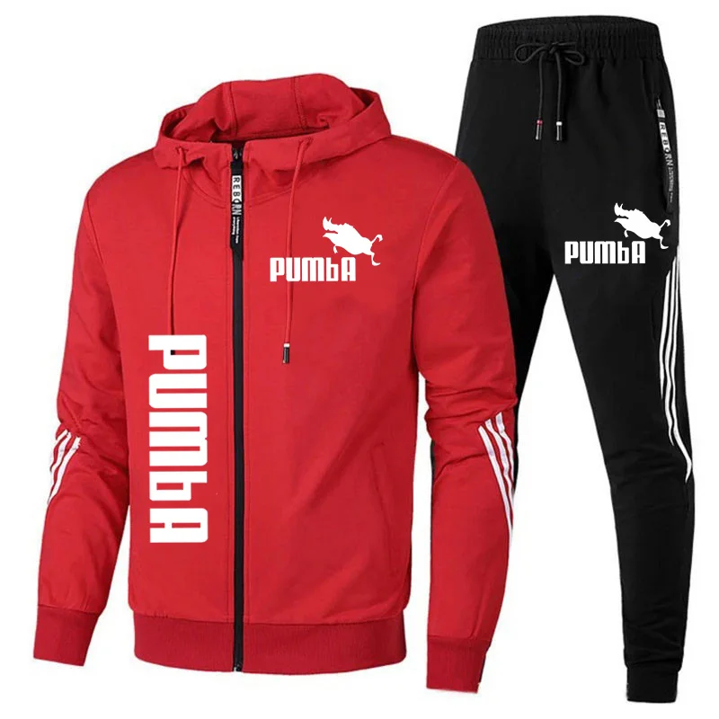 2023 Spring Autumn Brand PUMBA Set Men Zipper Hoodie+Pants 2 Piece Set Casual Gym Fitness Jogging Sportswear Sets Men Clothing