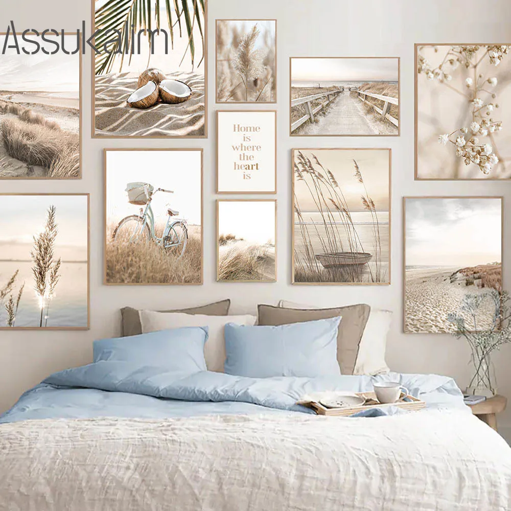 

Beach Canvas Pictures Natural Scenery Wall Poster Coconut Art Prints Reed Wall Painting Nordic Art Posters Living Room Decor