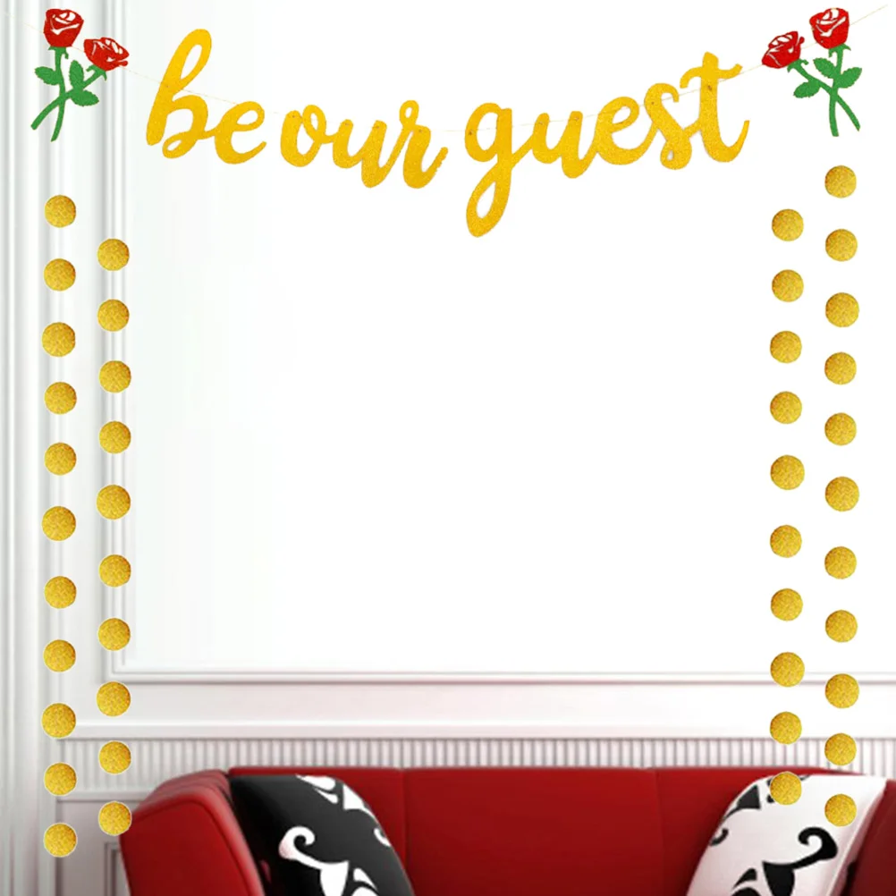

Engagement Rose Decor Banner Be Our Guest Round Piece Hanging Banner for Single Party Engagement Wedding (1 String Roses To Be