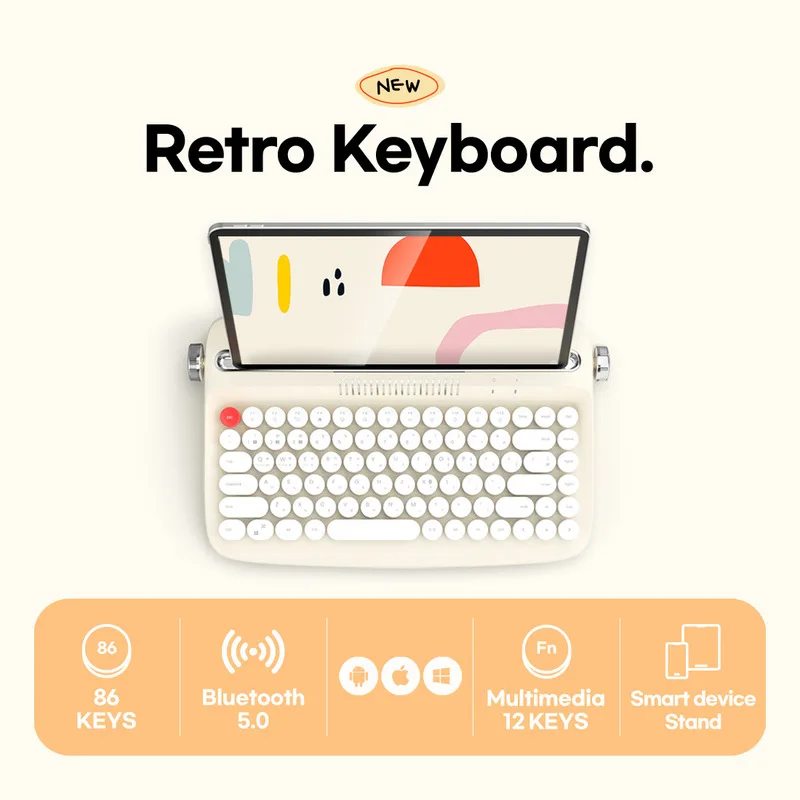 

New B303 Keyboard Bluetooth Wireless Office Typewriter Touch Tablet Computer Fashionable Retro Round Keycap Ergonomics Keyboard
