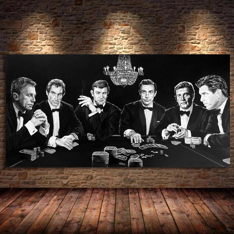 

Черно-белый холст Джеймс Бонд высокие стойки покер ночь Ретро картины современное искусство домашний декор место в гостиной спальни
