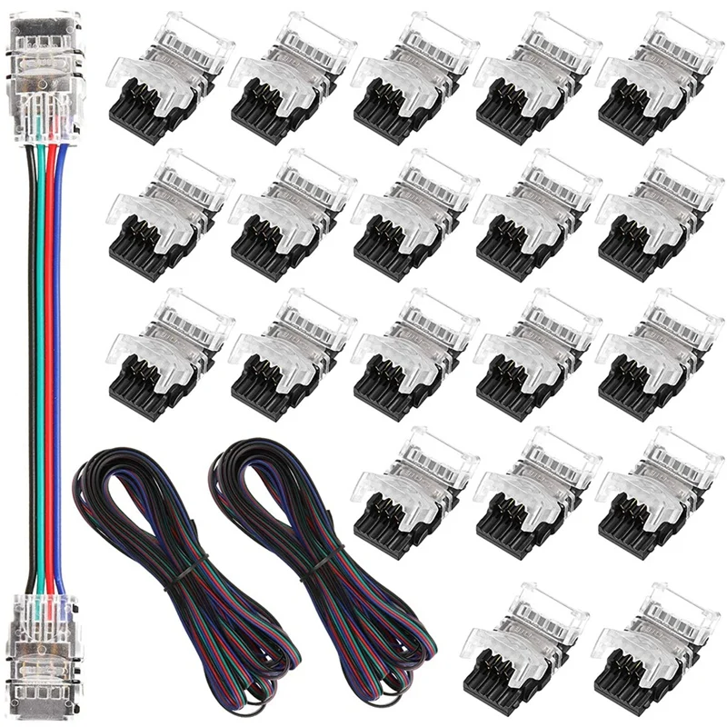 

20 Pcs 4 Pin LED Light Strip Connectors Waterproof 10Mm RGB 5050 LED Strip Lights Connector LED Strip Jumper Connector