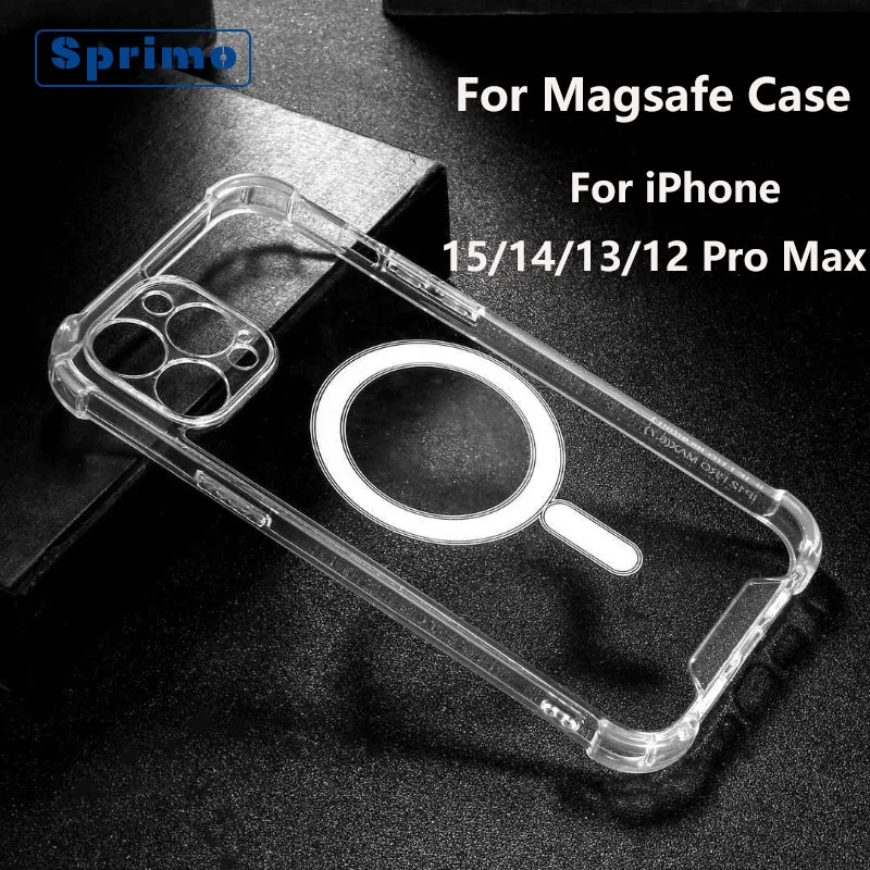 Роскошный чехол Sprimo для iPhone 15 14 13 12 Pro Max, магнитная Прозрачная Жесткая задняя крышка для Magsafe, чехол для телефона с беспроводной зарядкой