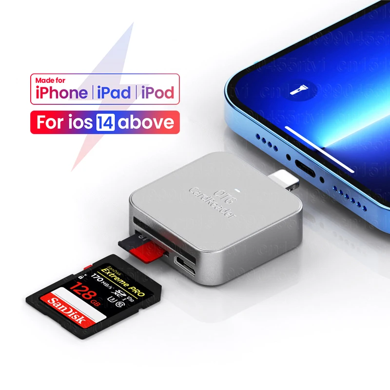 2In1 SD TF Memory Card Adapter For iphone 14 13 12 8Pin To SD TF Card Reader Micro USB Charging Data Converter For iOS 14 Above