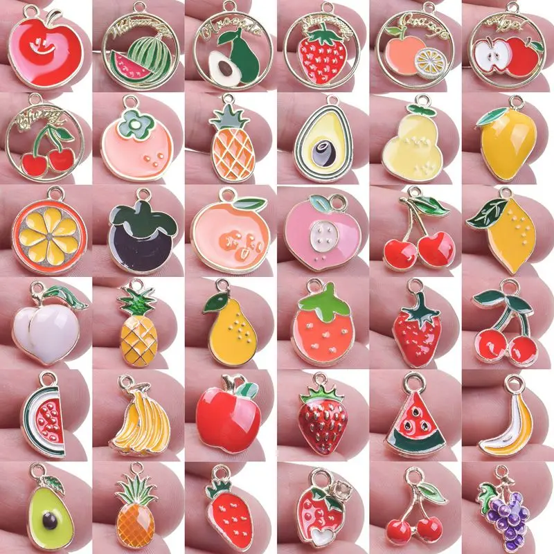 

20pcs/lot Enamel Charm Fruit Grape Pineapple Watermelon Alloy Pendant Jewelry Making DIY Craft Necklace Earrings Metal Material