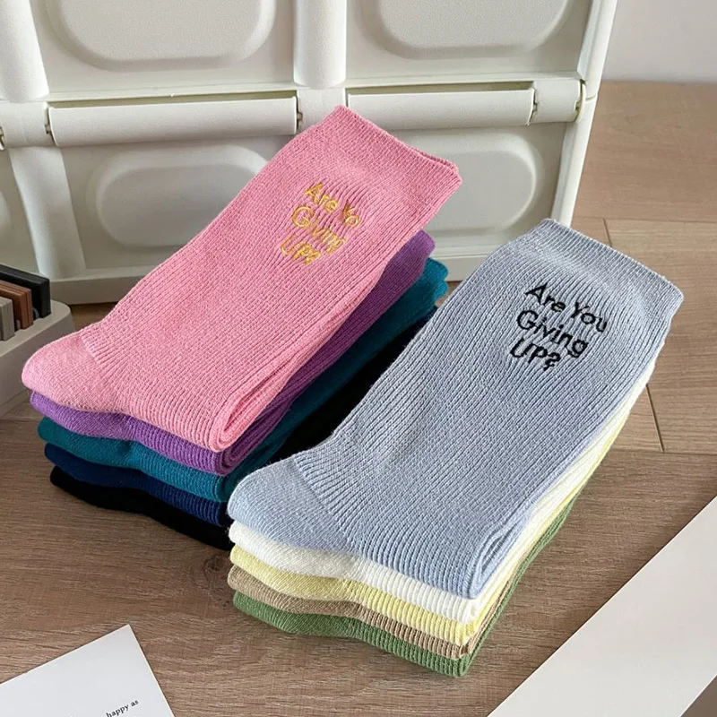 10 Pair Street Style Middle Tube Socks Women Digital Embroidery Kawaii Winter Long Cotton Socks Comfortable Fashion Calze Donna