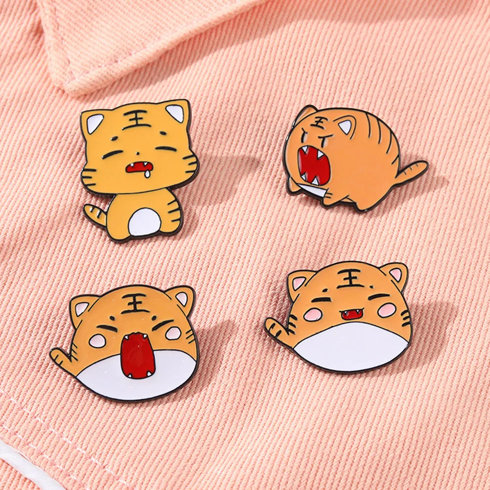 Милые эмалированные броши в форме китайского новогоднего мультяшного тигра
