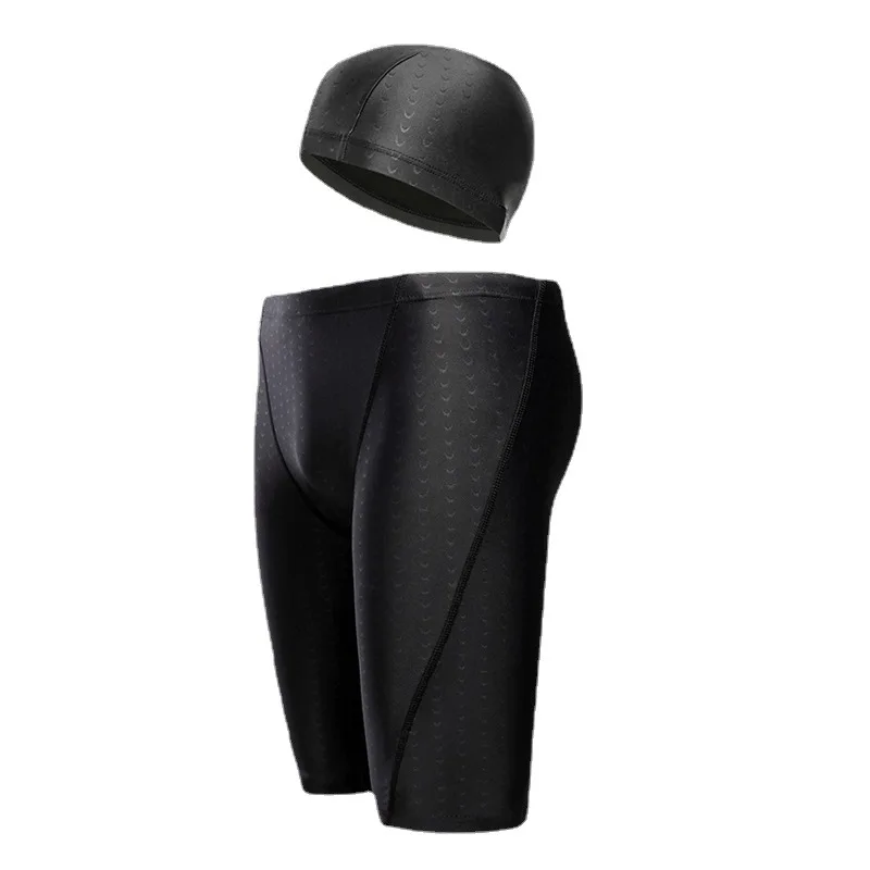 

Summer Mens Beach Knee length Shorts Swimming Trunks+Caps Swimsuits Swimwear Swim Shark skin Print Bathing Clothes Trunk Suit