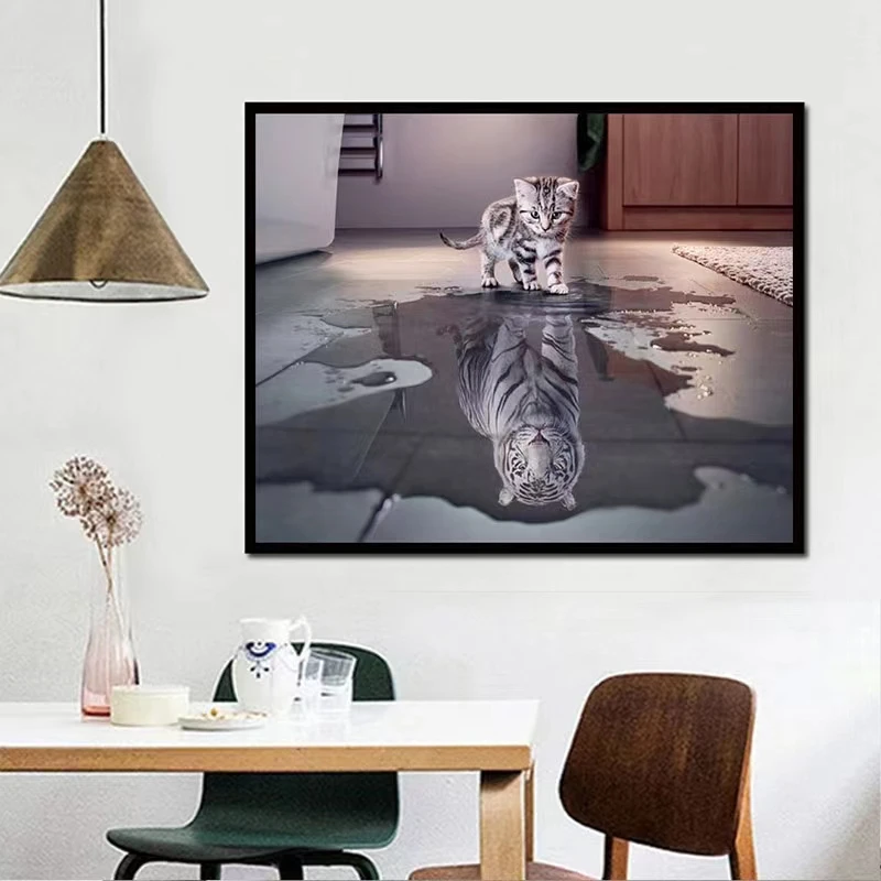 Алмазная 5d картина полная для гостиной спальни сердца с тигром котенком точечный