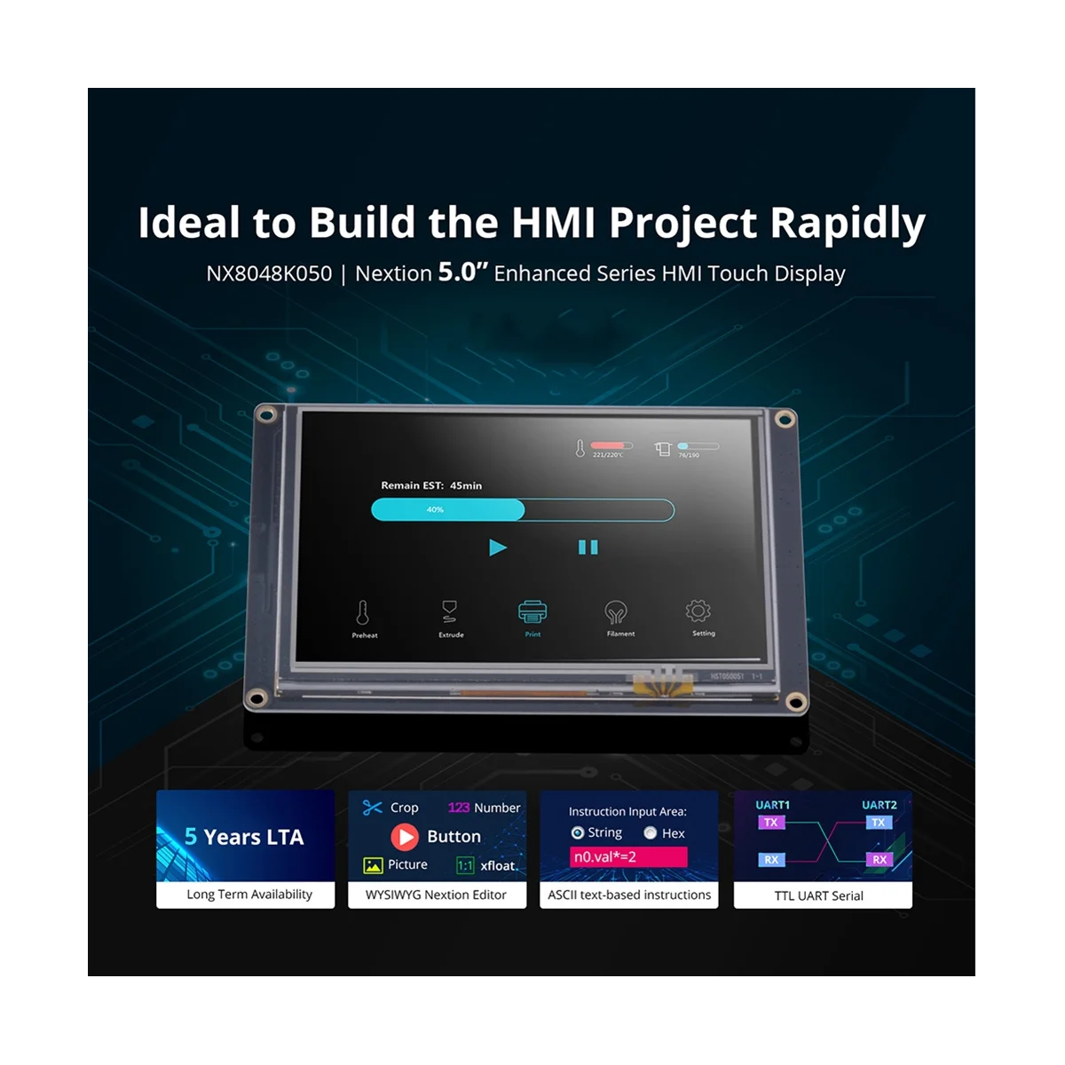 Nextion NX8048K050 5 0 дюймов Улучшенная серия HMI сенсорный дисплей Интеллектуальный USART UART