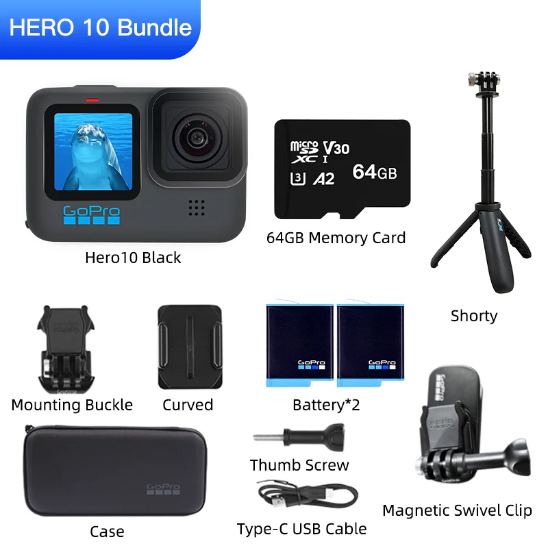 GoPro HERO 10 Black Underwater Action Camera 4K 5.3K60 Video, Helmet Sports Cam 23MP Photos, 1080p Live Streaming Go Pro HERO10
