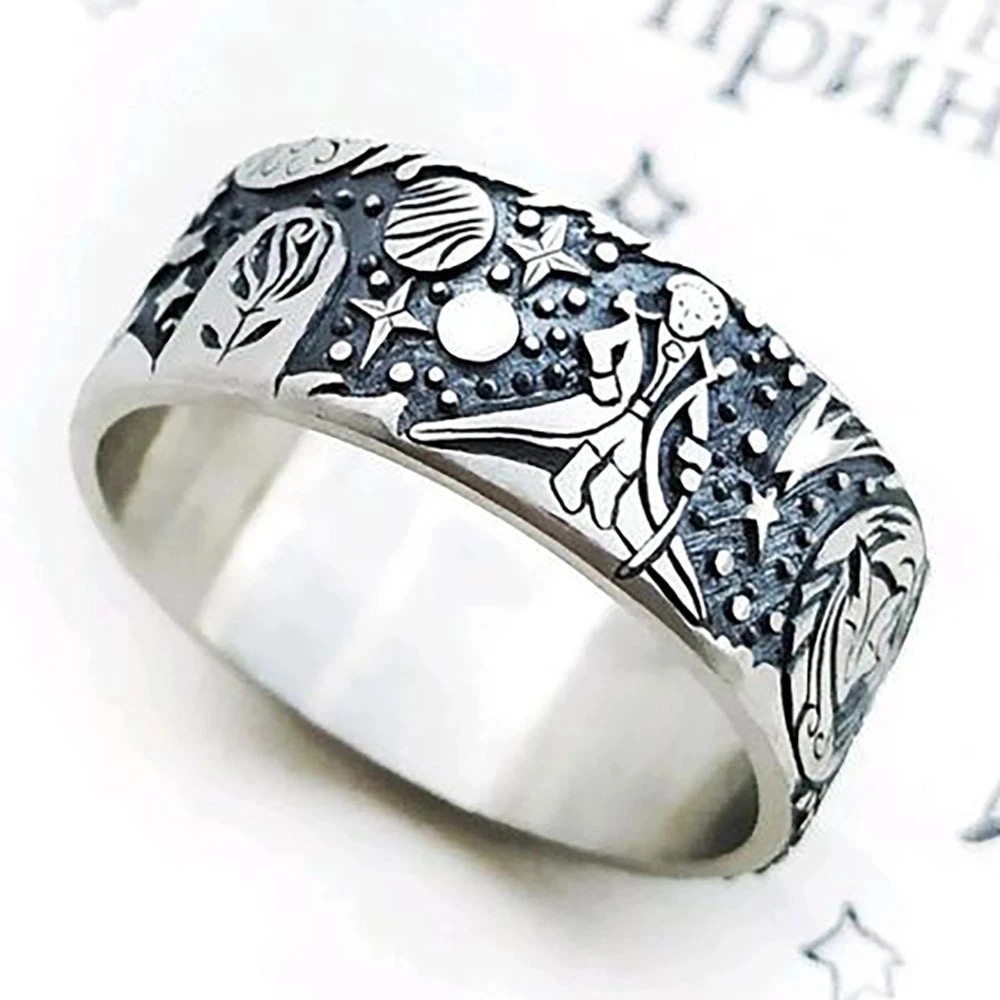 

Vintage Little Prince Embossed Starry Sky Women's Ring Galaxy Pattern Ring Personalized Fashion Girl Ring Jewelry New Gift
