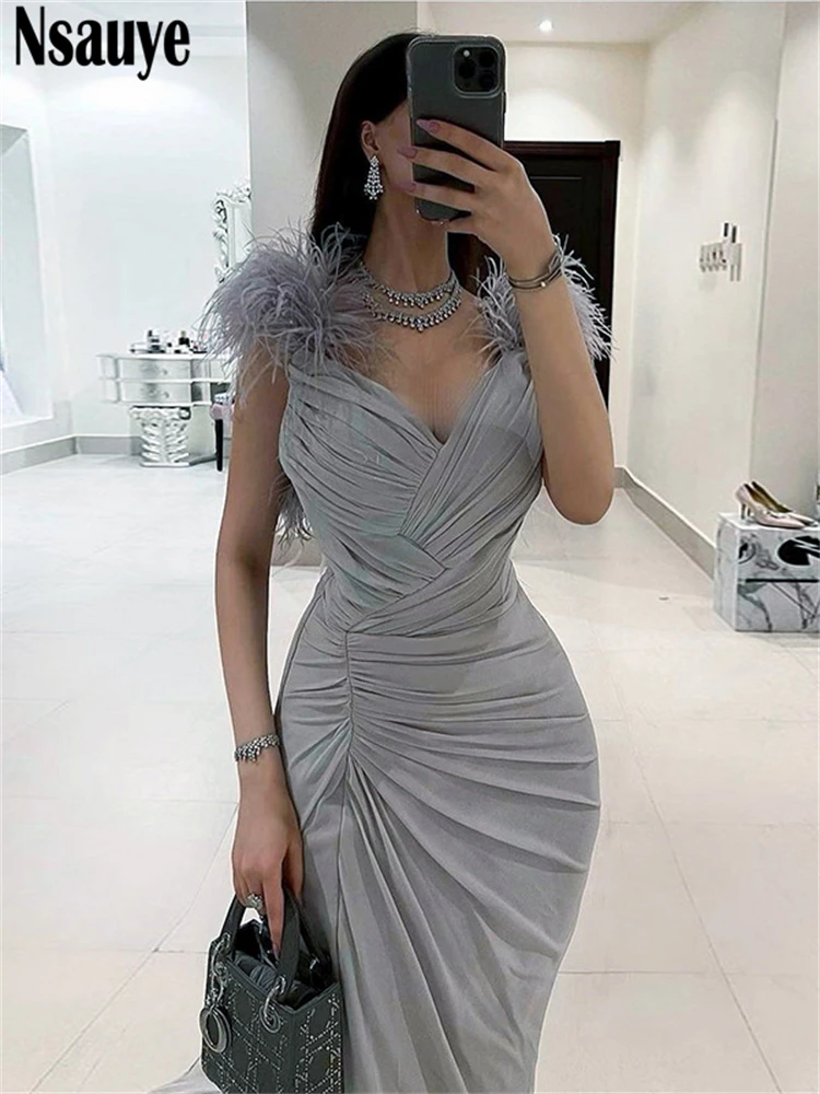 

Nsauye вечернее платье-макси на бретельках с перьями и V-образным вырезом для вечерние Женское Платье с запахом с рюшами Черное Осеннее летнее ...