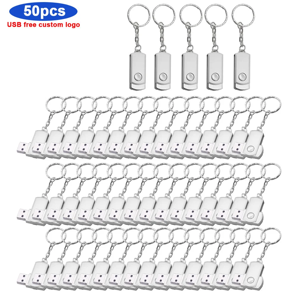 50pcs/lot Delicate usb flash drive 64GB 32GB 16GB 8GB 4GB pen drive pendrive free logo silver u disk memoria cel usb stick gifts