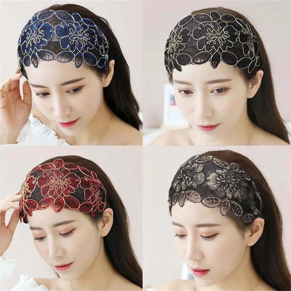 

Widened Hair Band With White Hair Embroidered Lotus Leaf Flowers Light And Simple Headband With Teeth Anti-Skid Hair Accessories