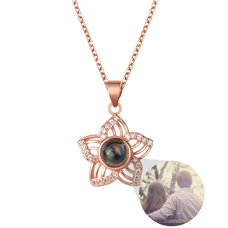 Personalized Photo Projection Necklace S925 Silver Romantic Sakura Pendant Clavicle Chain Nice Jewelry Gift Drop Shipping