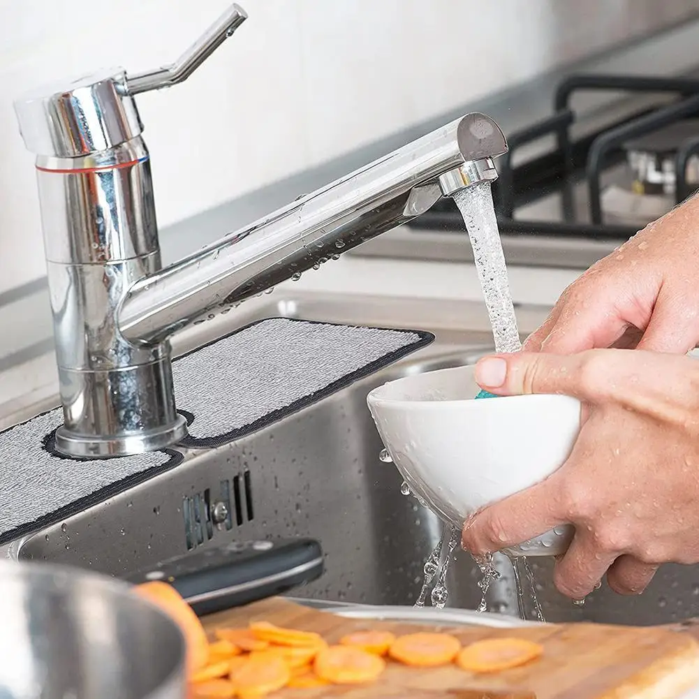 

Впитывающий Коврик для кухонного смесителя, защита от брызг на раковину, из микрофибры, защита от брызг на кран для кухни, ванной комнаты R2W7