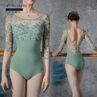 floral ballet leotard women fairy gymnastics bodysuit mesh ballerina outfit stage costume classical dancewear yoga tights
