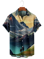 2022 summer hawaiian mens shirt beach casual short sleeve lapel shirts for men plus size mountain 3d mens top oversized shirt
