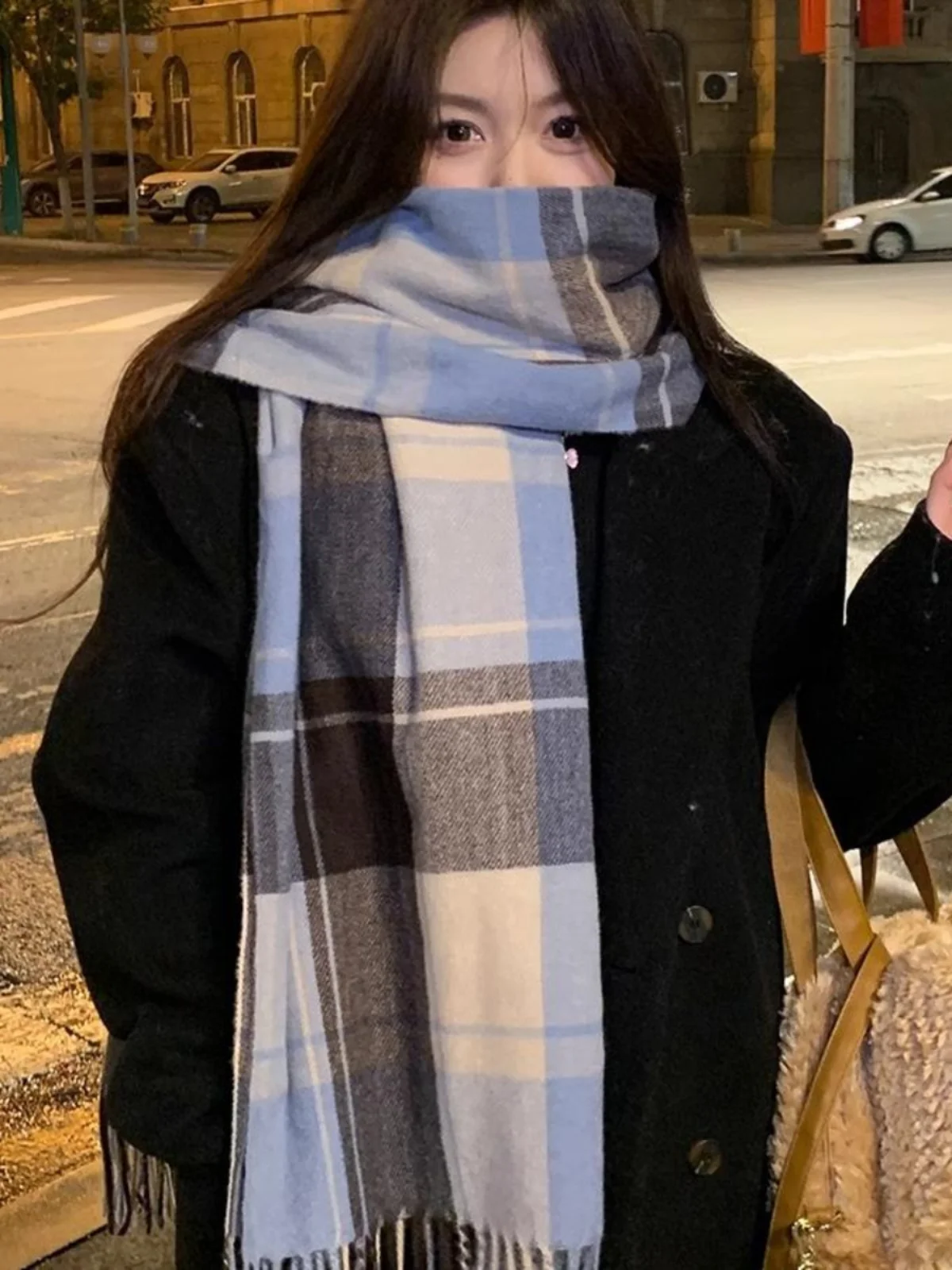 Кашемировый женский шарф новинка 2024 клетчатая теплая шаль фуляр платок из