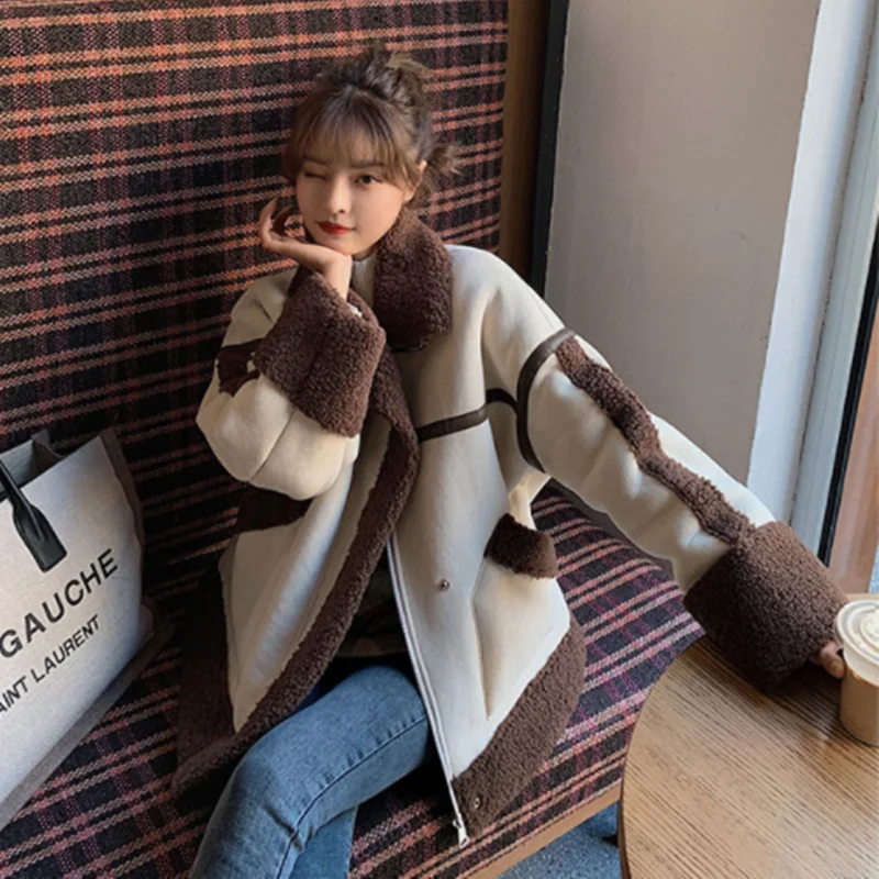 Women Autumn Winter Fashion Jacket Female Faux Fur Leather Jackets Lambwool Shirling Furry Ladies Vintage Coat tendy vintage