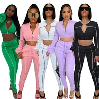 ronikasha jogging suits for women two piece tracksuit outfits lantern sleeve crop tops jackets and side slit pants set