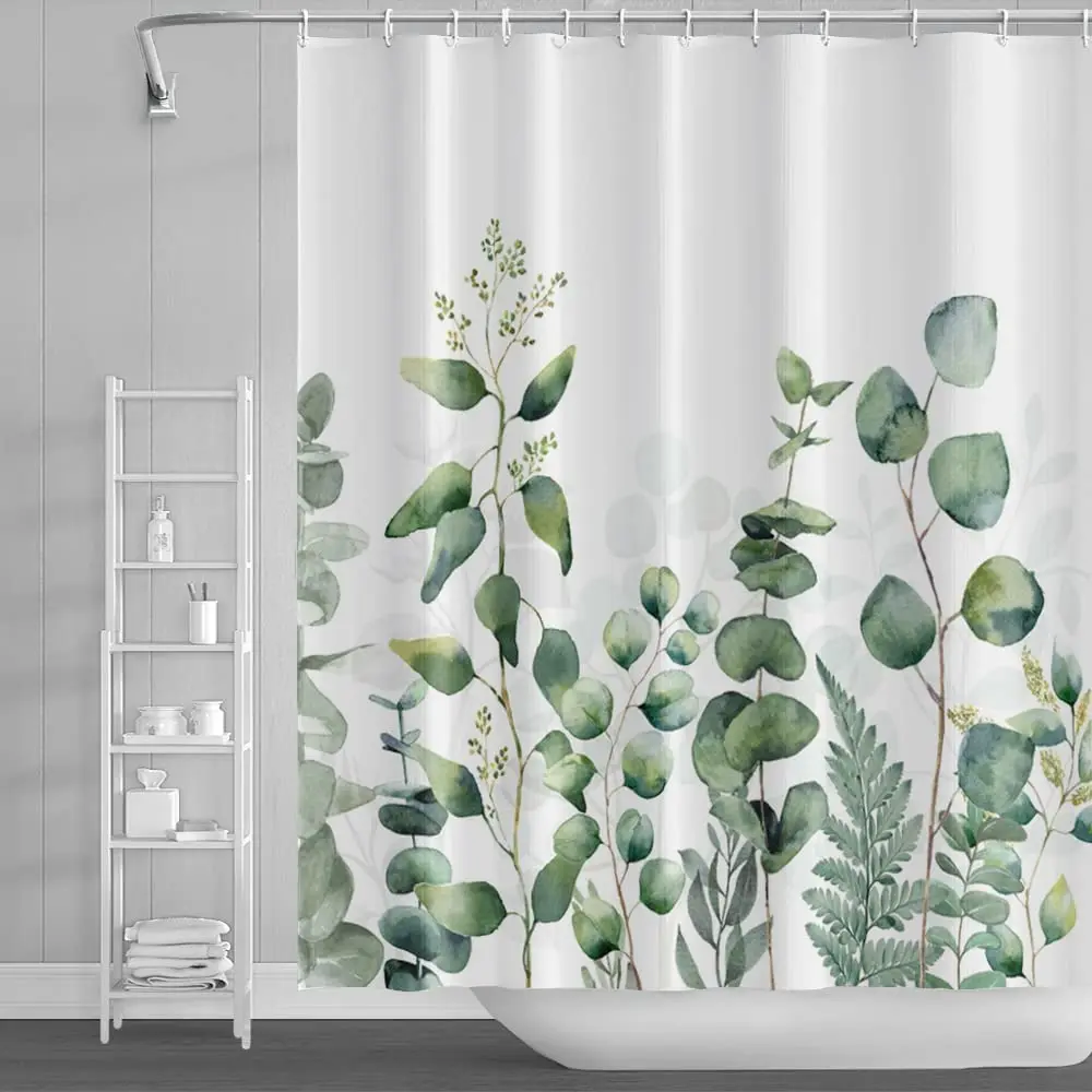 

Plant Leaf Shower Curtain Vine Growth Flower Plant Pattern Waterproof Polyester Cloth Bath Curtains Bathroom with Hooks Decor