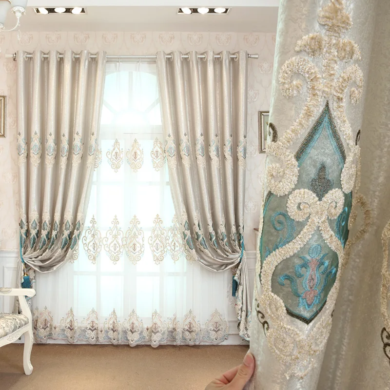 Curtains for Living Dining Room Bedroom European Luxury Palace Chenille Embroidery Water Soluble Hollow Custom Shading Windows