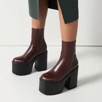 side zipper women thick sole short boots block medium heels shoes round toe high platform booty us size 11 pumps