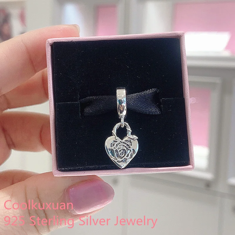 Бусины-подвески в виде висячего замка с серебряным и розовым сердцем для