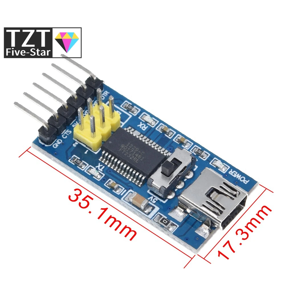 Фото Базовый модуль-адаптер FTDI FT232RL USB-TTL для Arduino, преобразователь последовательного интерфейса, 3.3В/5В, с переключателем FT232 №2