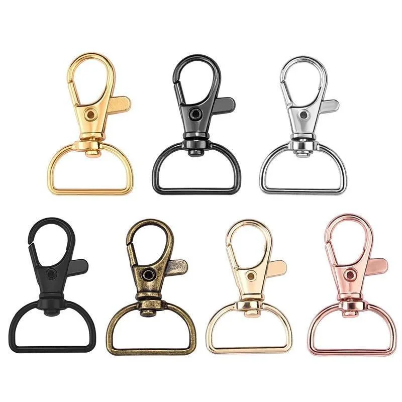 

10pcs Swivel Clasps with D Rings Metal Lanyard Snap Hooks Keychain Clip Hook Lobster Claw Clasps for Key Rings Crafting Sewing