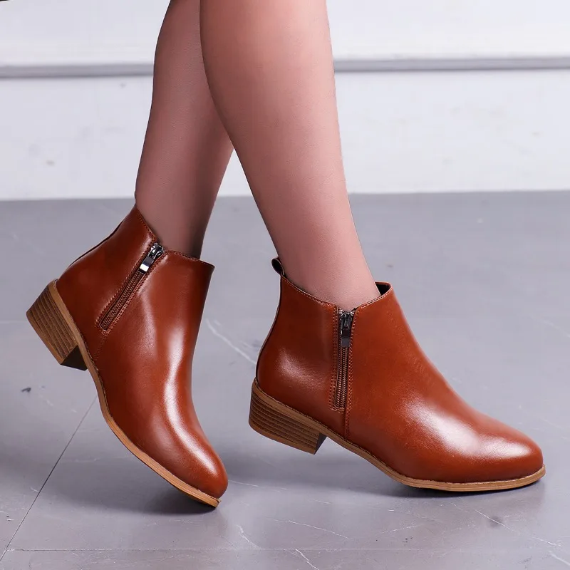 

Ladies Shoes Hot Sale 2023 New High Quality PU Women's Boots Stylish Pointed Toe Ankle Boots British Style Brown Chelsea Boots