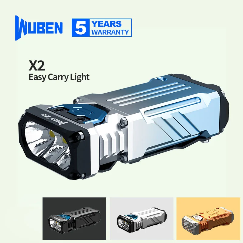 

Wuben X2 Easy Carry Flashlight, 2500 Lumen, USB/Type-C Fast Rechargeable 14500 Battery, 6 Modes for Camping,Fishing,Self Defense