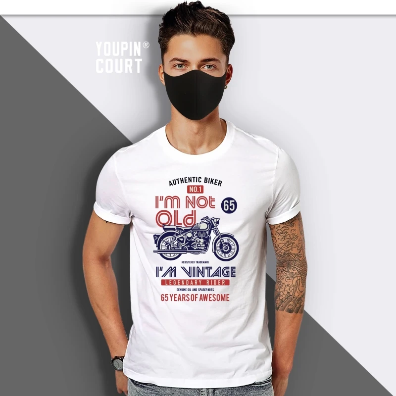 

Funny Im Not Old Im Vintage 65 years Retro Biker Classic motorbike Motif For 65th Birthday Anniversary gift Mens Lt Grey t-shirt