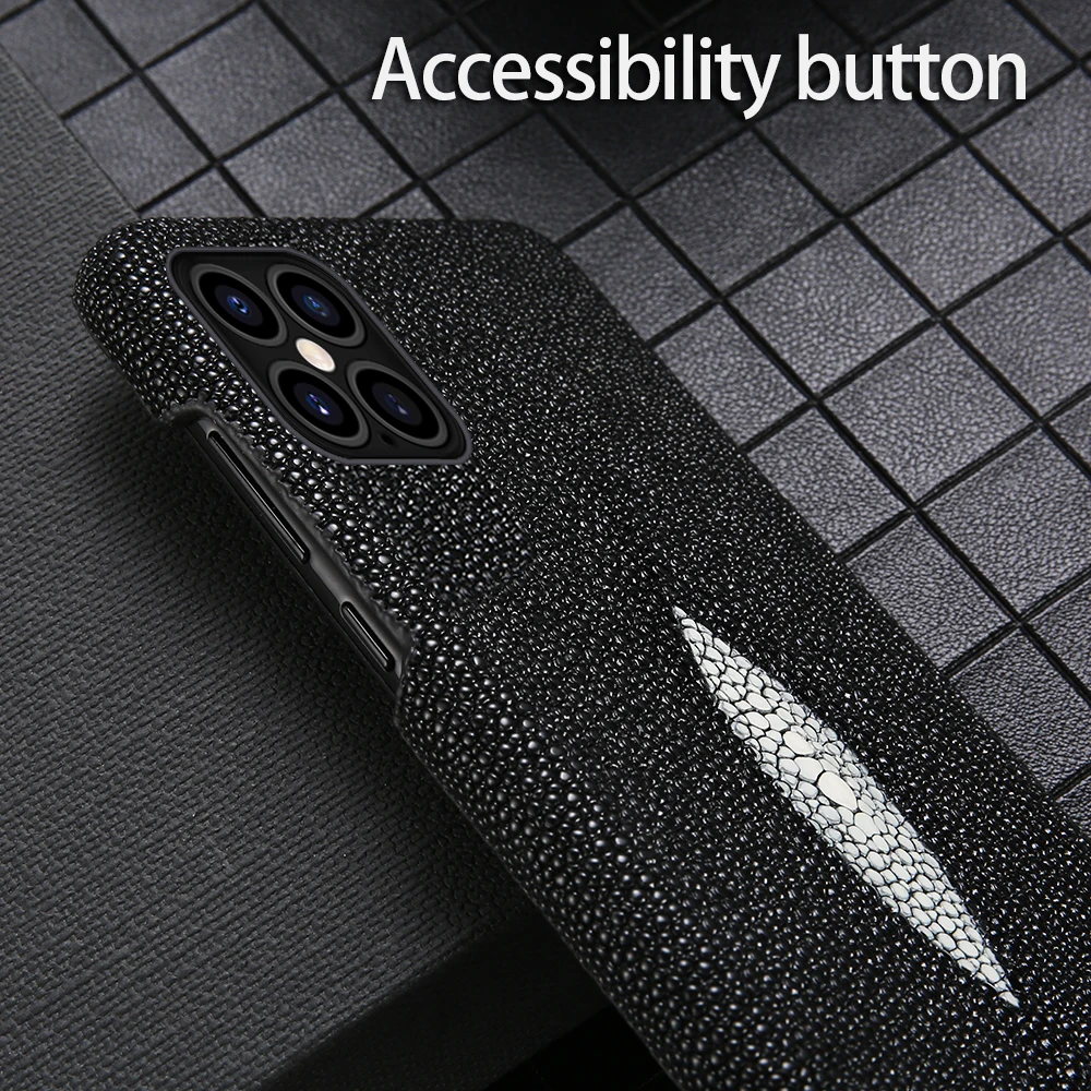 Genuine Stingray Leather Phone Case For Iphone 13 12 Pro Max 12 Max 11 Pro Max Se 2020 X Xr Xs Max 8 7 Plus 6 6s Luxury Cover