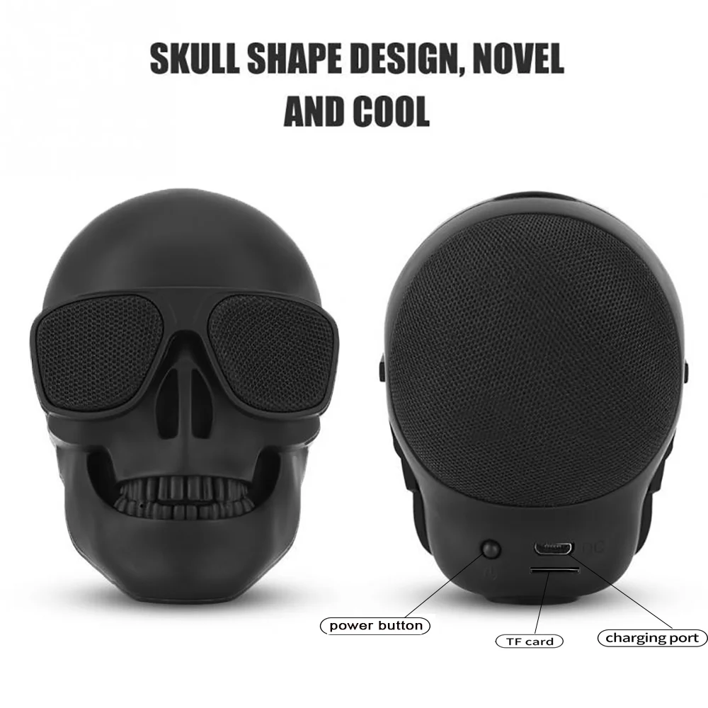 

Wireless Bluetooth Skull Speaker Portable Mini Stereo Sound Unique Enhanced Bass Speakers 5W Audio Music Player Support TF Card
