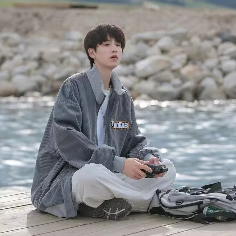 

Куртка мужская с воротником-стойкой, универсальная Повседневная модная брендовая свободная Красивая верхняя одежда, осень