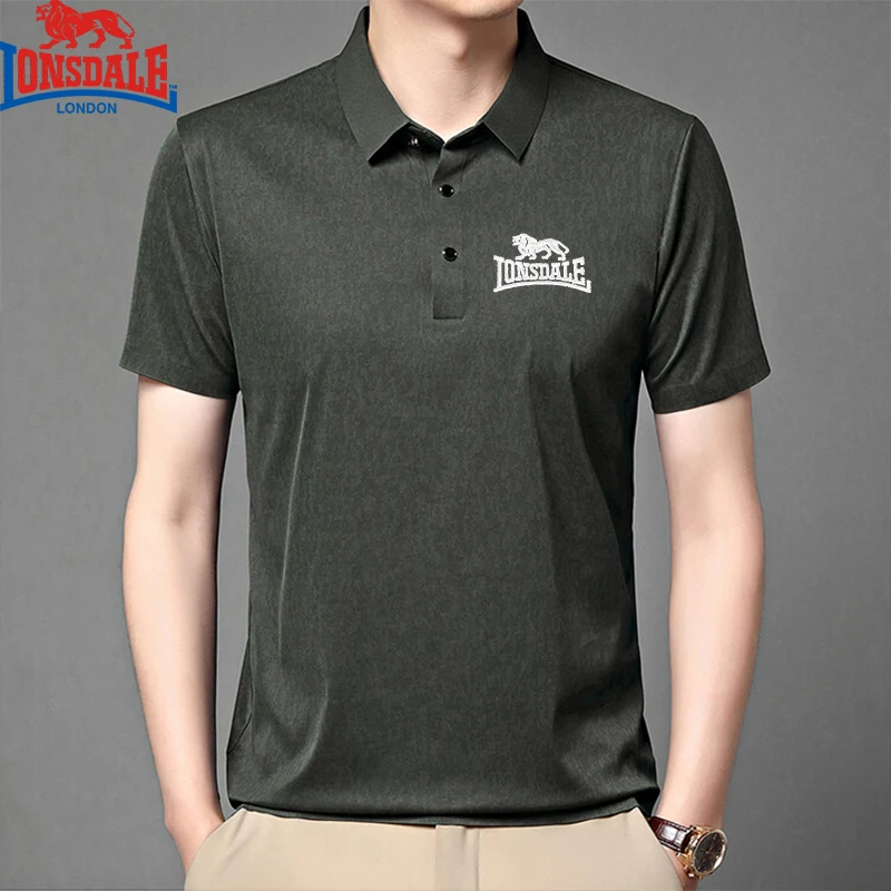 Новинка Летняя шелковая рубашка-поло с вышивкой LONSDALE мужская деловая