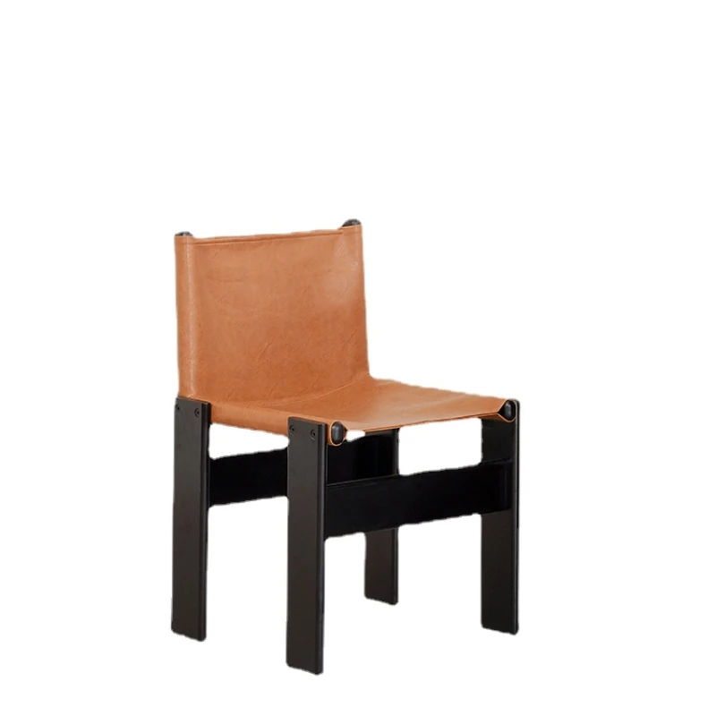 

Hxl Ash Black Solid Wood Oil Wax Leather Dining Chair Retro Desk Chair