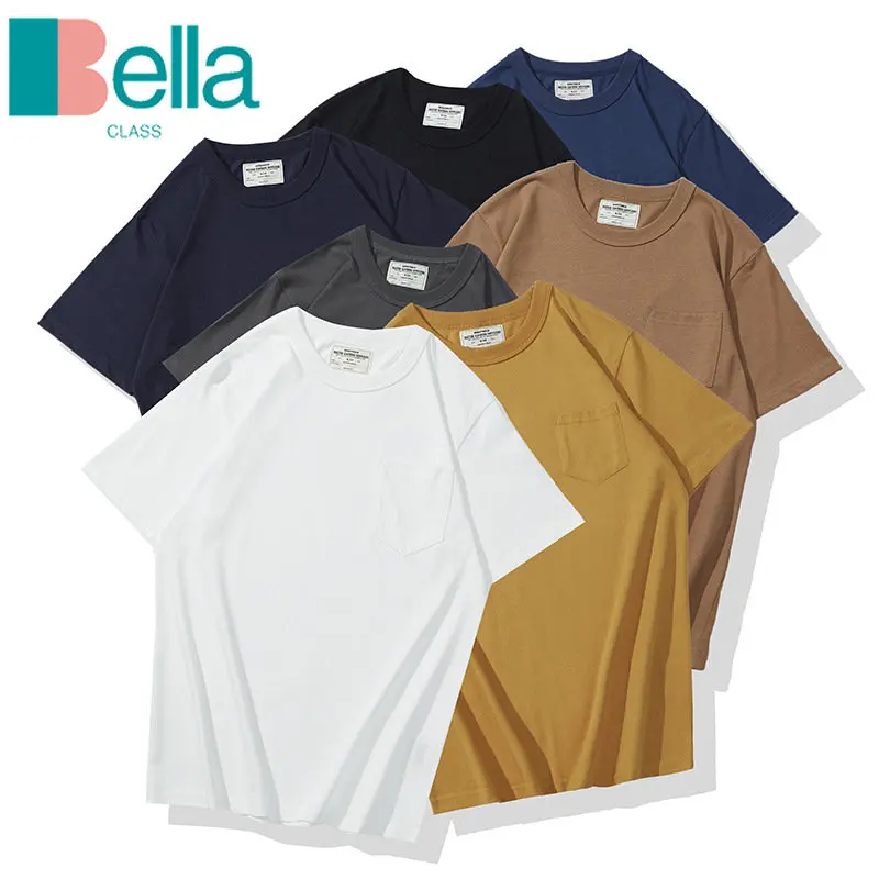 

Мужская хлопковая футболка с коротким рукавом, круглым вырезом и маленькими карманами