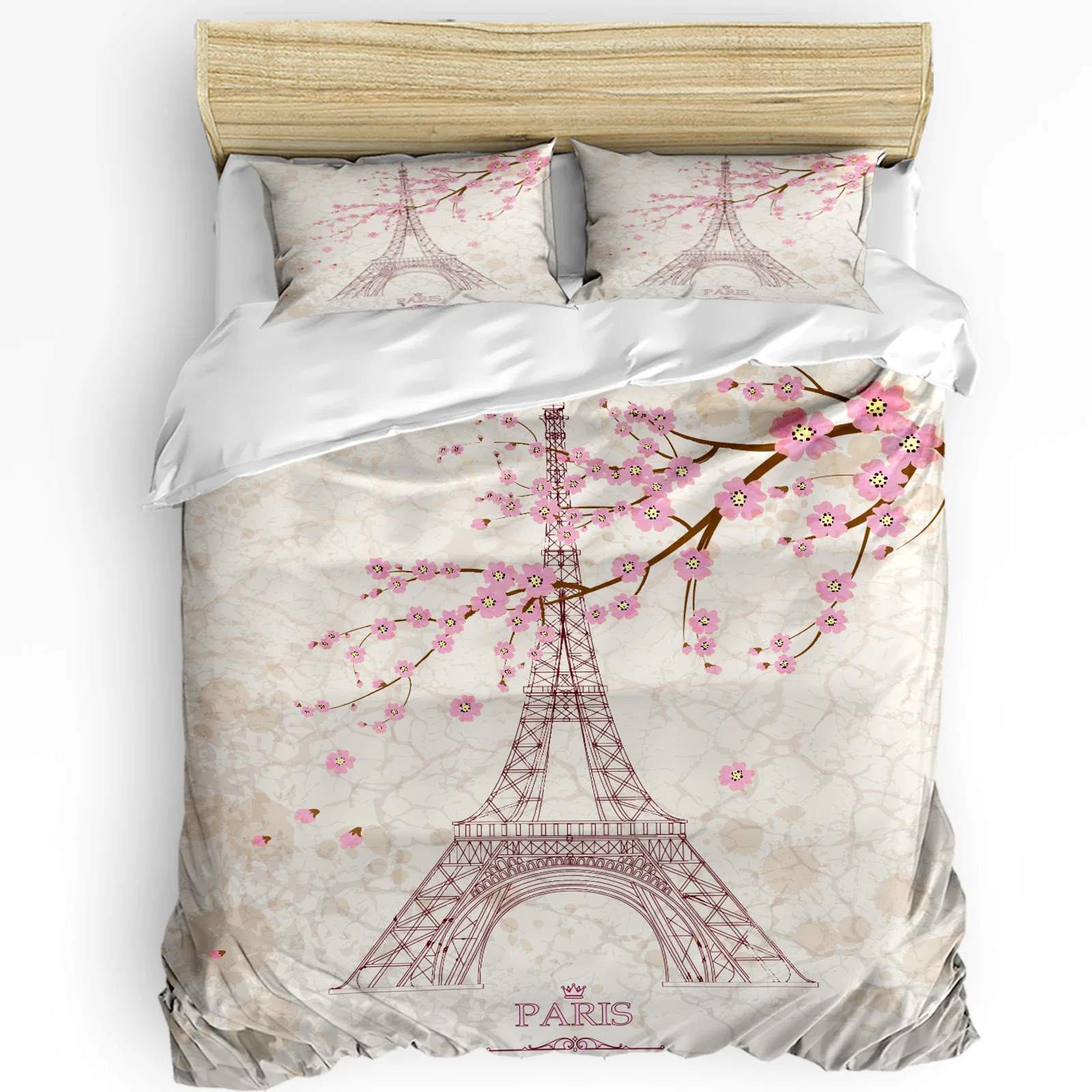 

3pcs Bedding Set Beautiful Cherry Blossom Paris Tower Home Textile Duvet Cover Pillow Case Boy Kid Teen Girl Bedding Covers Set