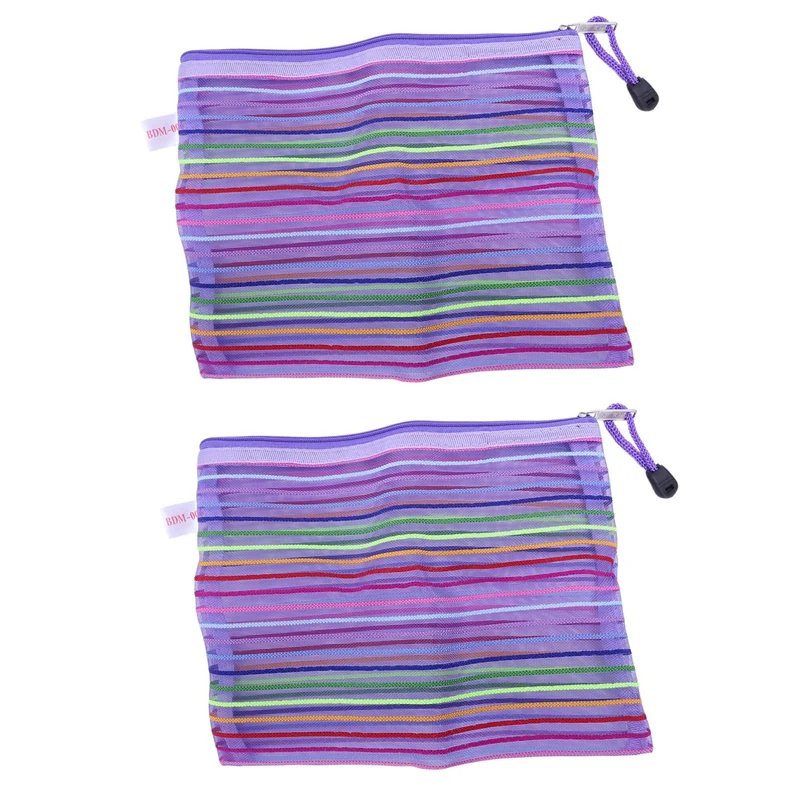 

2X Zipper Nylon Mesh Purple Stripe A5 Documents, Pen File Pocket Folder