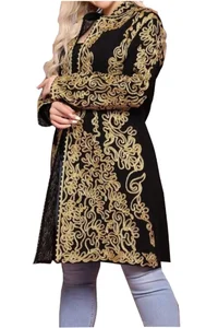 New Fancy Long Gown Black Luxury Long Sleeve Cardigan Jacket Moroccan Dubai Kaftans Farasha Abaya Dress